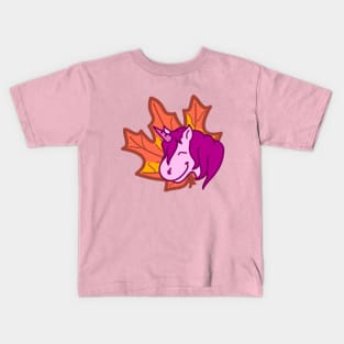 Rosa Einhorn mit Herbstblatt Kids T-Shirt